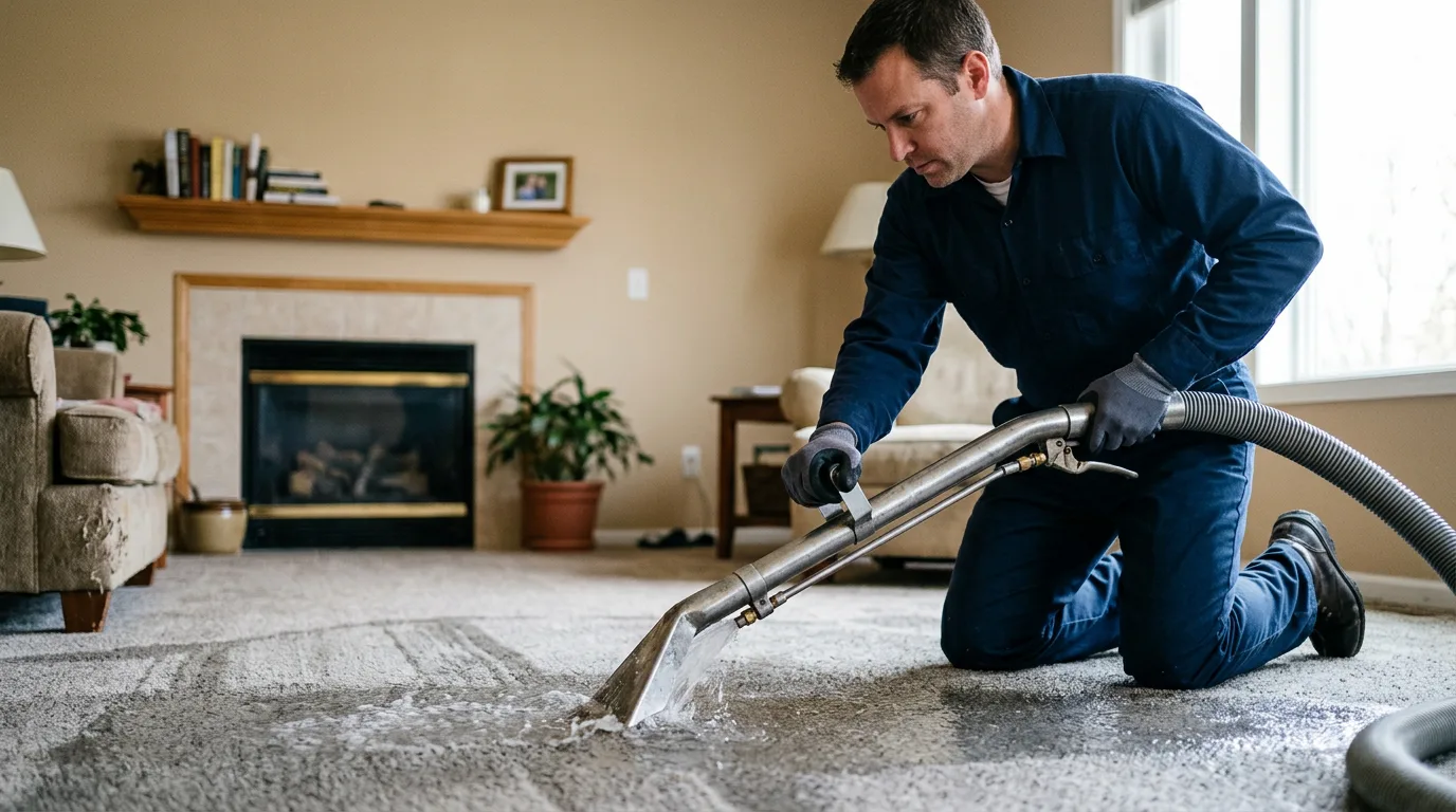 Water damage restoration technician working near Russia, OH